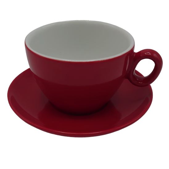 Inkerpor cup with saucer Latte 350ml Red 6pcs