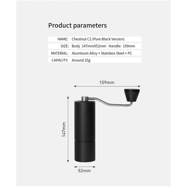 Timemore Grinder C2 Matt Black (titanium burrs)