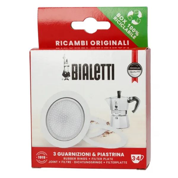 3x Seals + sieve for aluminium Bialetti 